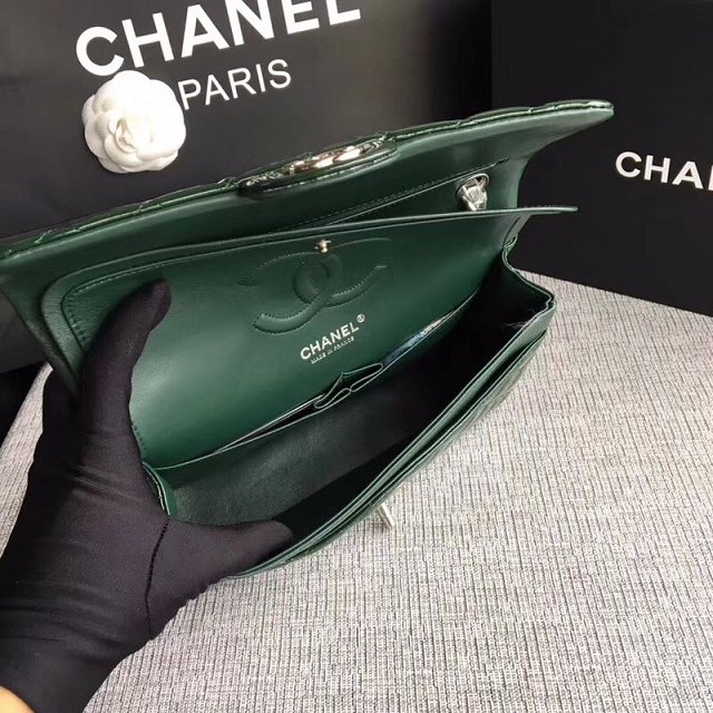 CC original patent calfskin medium flap bag A69901 green