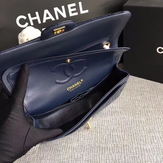 CC original patent calfskin medium flap bag A69901 navy blue