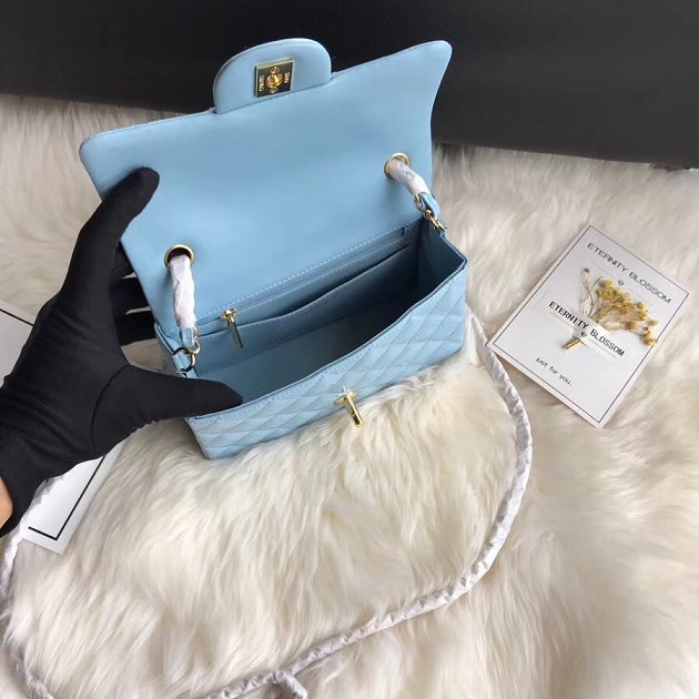 CC original patent calfskin mini flap bag A69900 sky blue