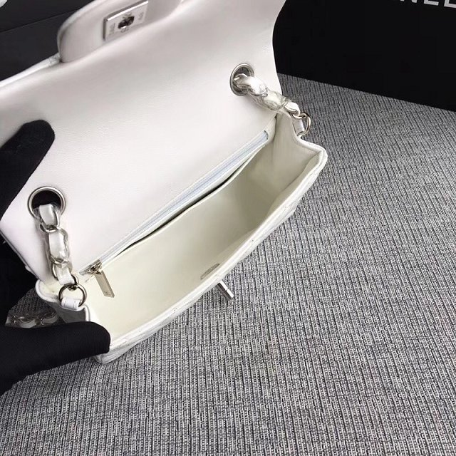 CC original patent calfskin mini flap bag A69900 white