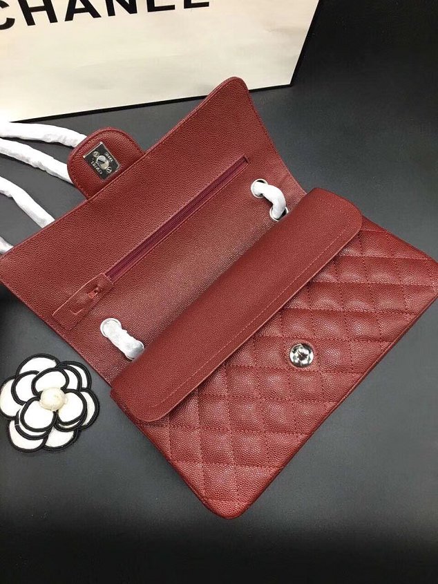 CC original grained calfskin double flap bag A01112 bordeaux