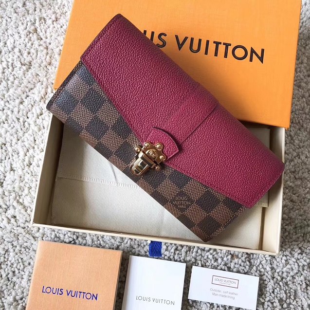 Louis vuitton original damier canvas clapton wallet MN64448 burgundy