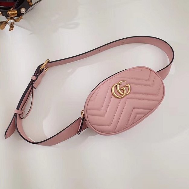 2018 GG Marmont matelasse leather belt bag 476434 pink