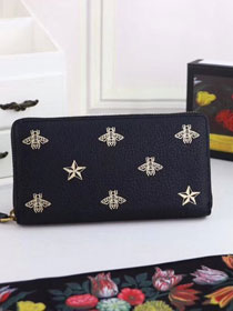 GG Bee Star leather zip around wallet 495062 black