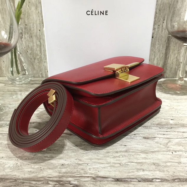 Celine original box calfskin small classic bag 11041 crimson 