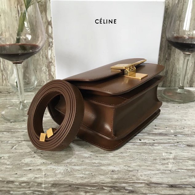 Celine original box calfskin small classic bag 11041 dark coffee