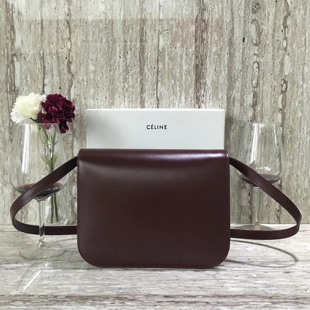 Celine original liege calfskin large classic box bag 11045-1 bordeaux