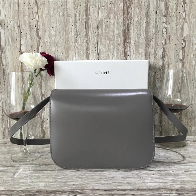 Celine original liege calfskin large classic box bag 11045-1 dark grey