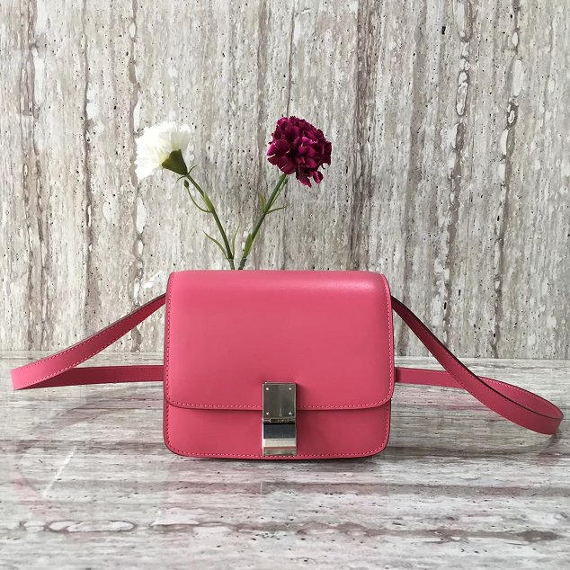 Celine original liege calfskin small classic bag 11041-1 rose red