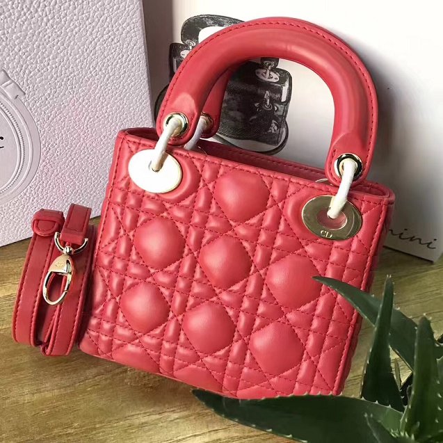 Dior original lambskin mini lady dior bag M0505 red