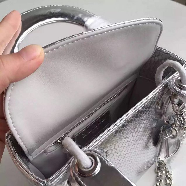 2018 Dior original python leather mini lady dior bag M5808P silver 