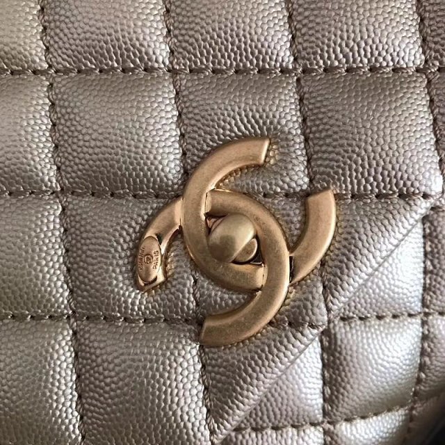 2018 CC original grained calfskin flap bag with top handle A92991 light gold