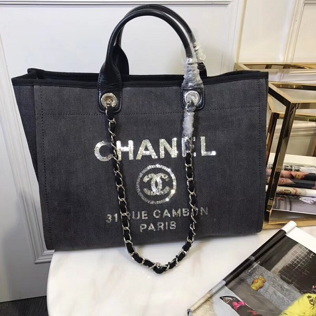 CC original canvas large shopping tote bag A66941 silver&dark gray