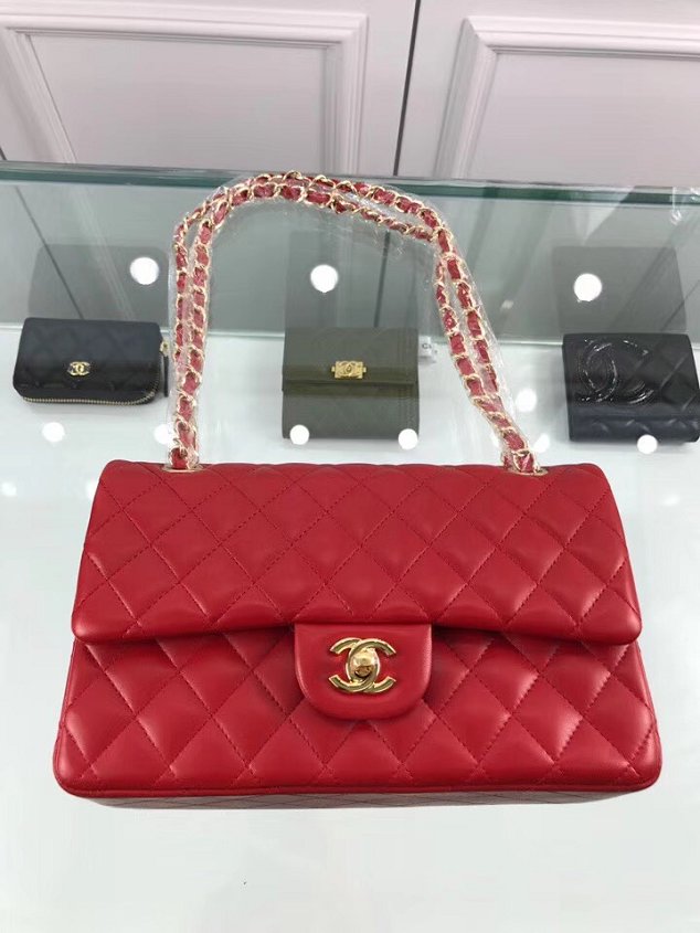 CC original lambskin leather double flap bag A1112 red