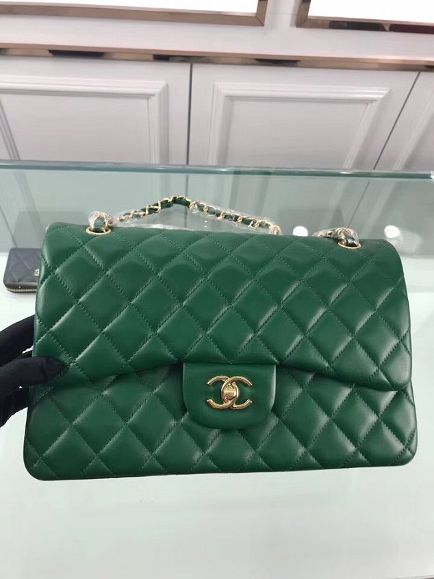 CC original lambskin large double flap bag A58600-2 green