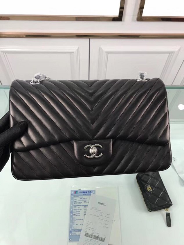 CC original lambskin large double flap bag A58600-3 black 