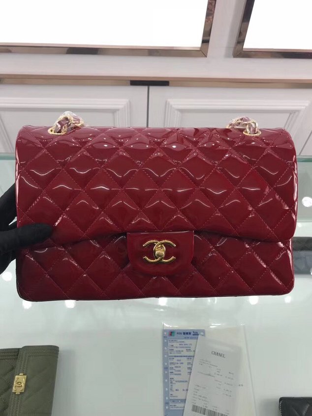 CC original patent calfskin large flap bag A69902 red