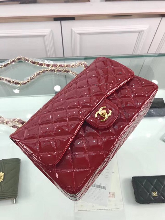 CC original patent calfskin large flap bag A69902 red