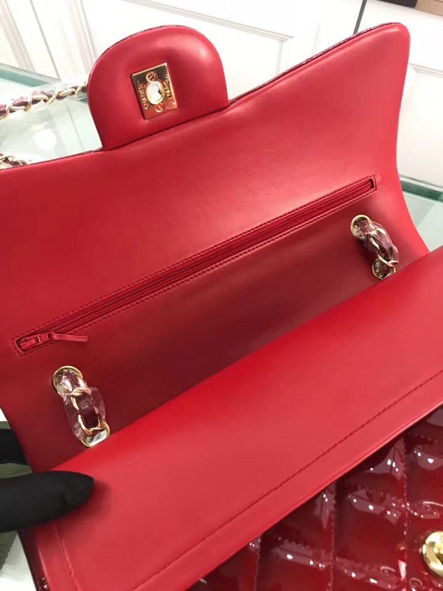 CC original patent calfskin large flap bag A69902 red