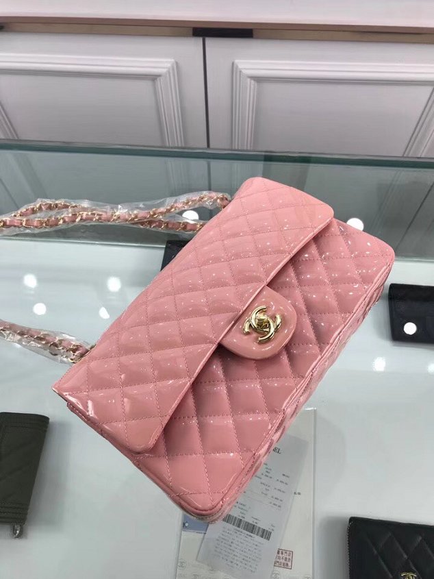 CC original patent calfskin medium flap bag A69901 pink