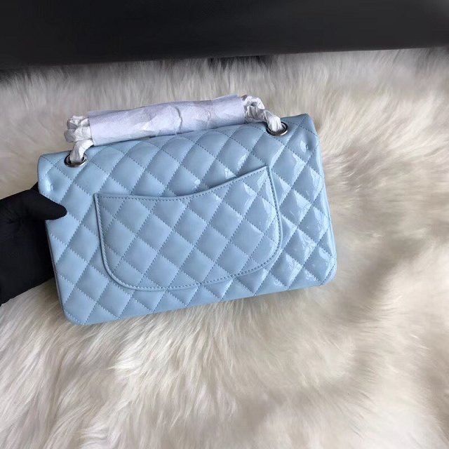 CC original patent calfskin medium flap bag A69901 sky blue