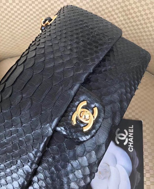 CC original python leather flap bag A01112 black