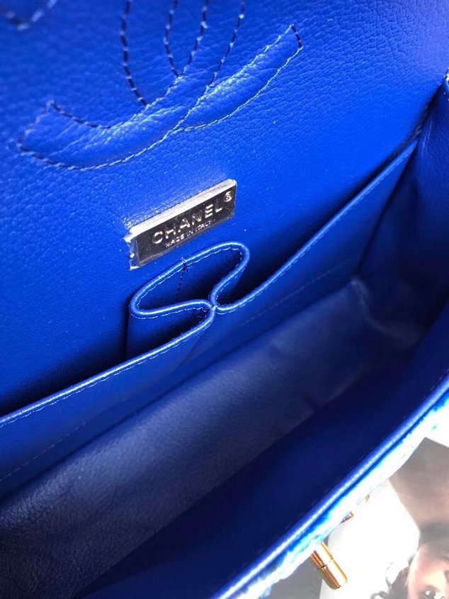 CC original python leather flap bag A01112 blue&purple