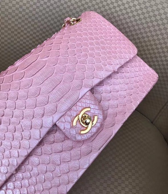 CC original python leather flap bag A01112 pink