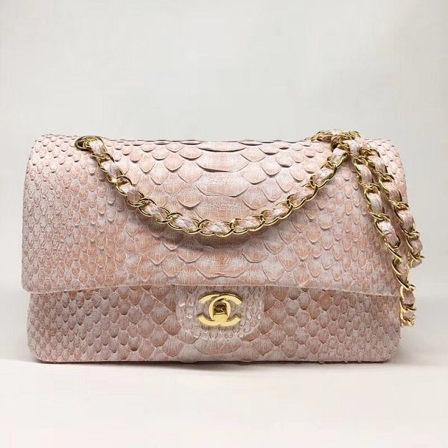 CC original python leather flap bag A01112 pink&white