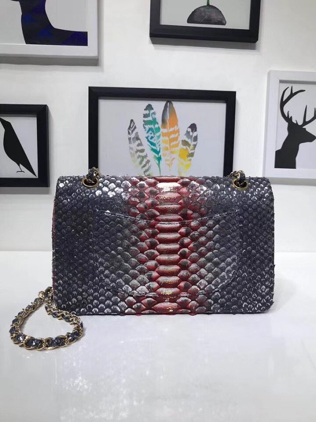 CC original python leather flap bag A01112 silver&red