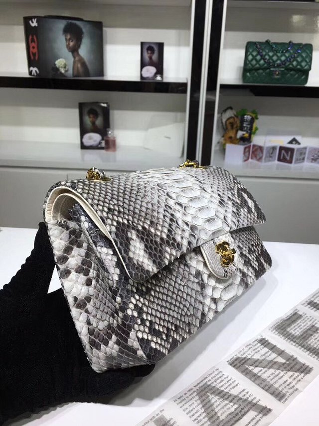 CC original python leather flap bag A01112 black&white