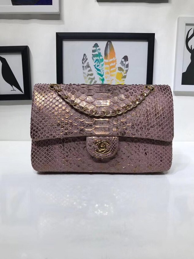 CC original python leather flap bag A01112 champagne