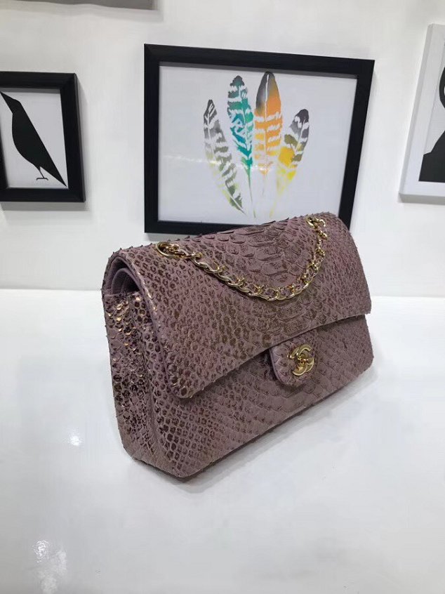 CC original python leather flap bag A01112 champagne