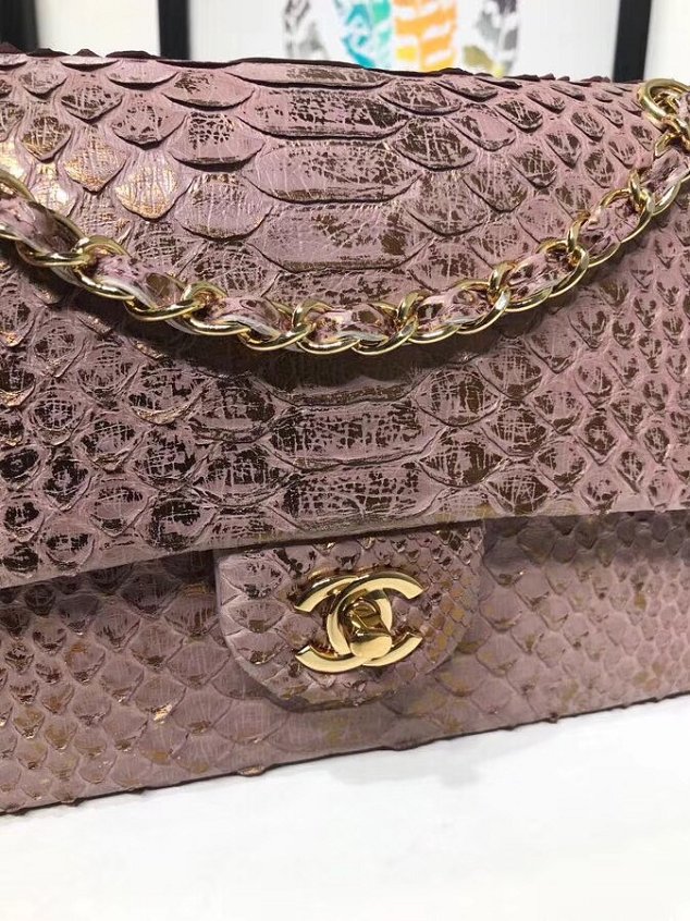 CC original python leather flap bag A01112 champagne