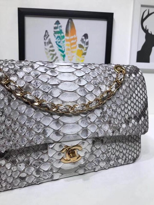 CC original python leather flap bag A01112 grey