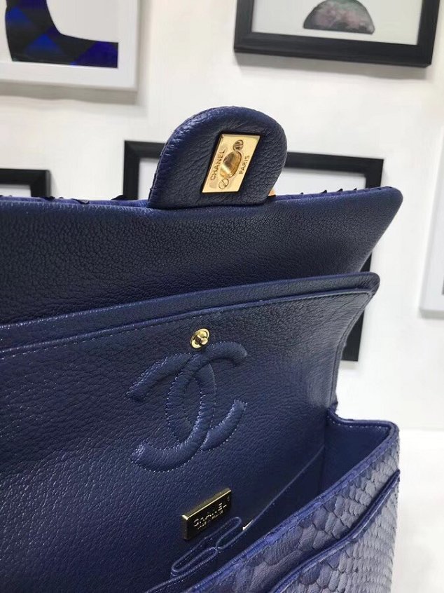 CC original python leather flap bag A01112 navy blue