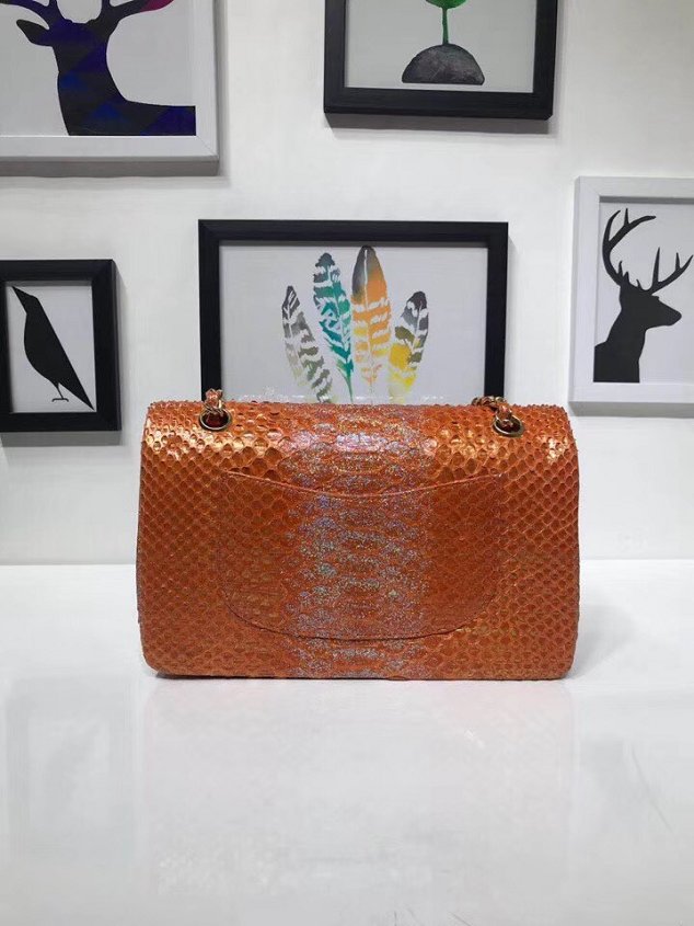 CC original python leather flap bag A01112 orange