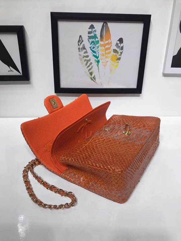 CC original python leather flap bag A01112 orange