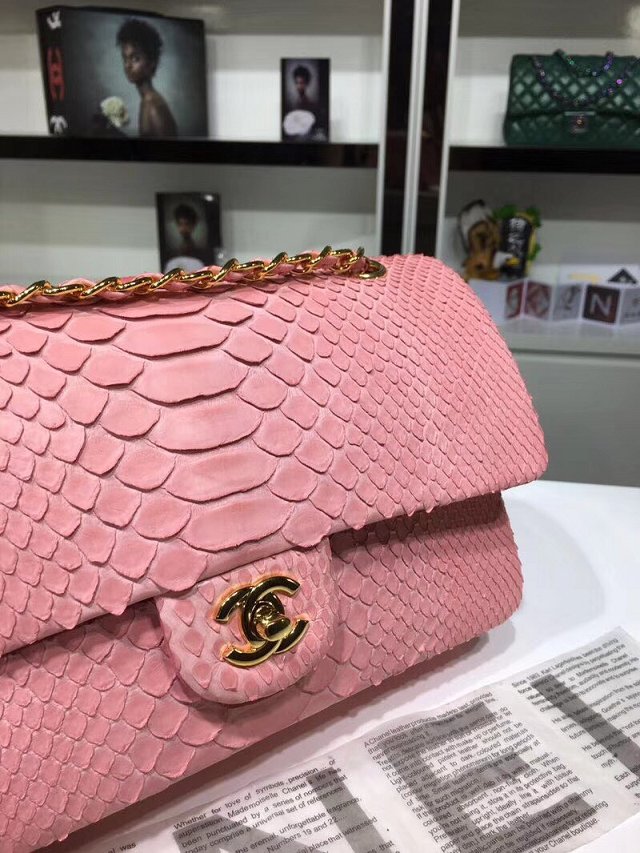 CC original python leather flap bag A01112 pink