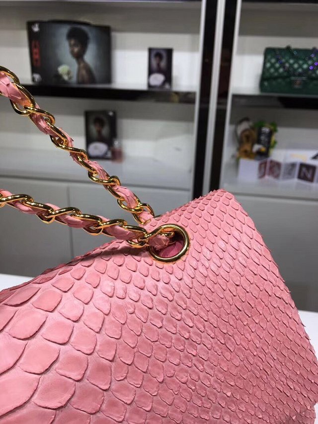 CC original python leather flap bag A01112 pink