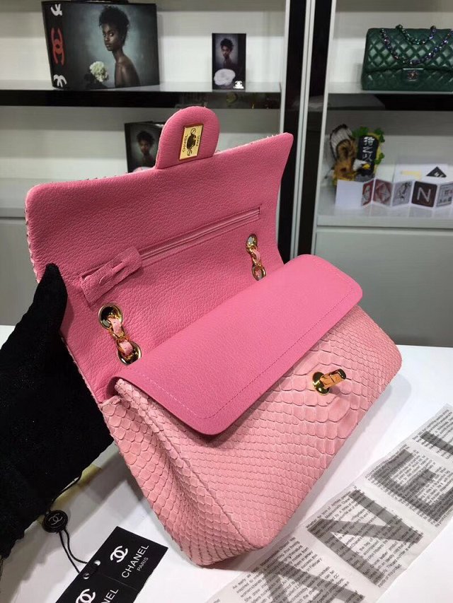 CC original python leather flap bag A01112 pink