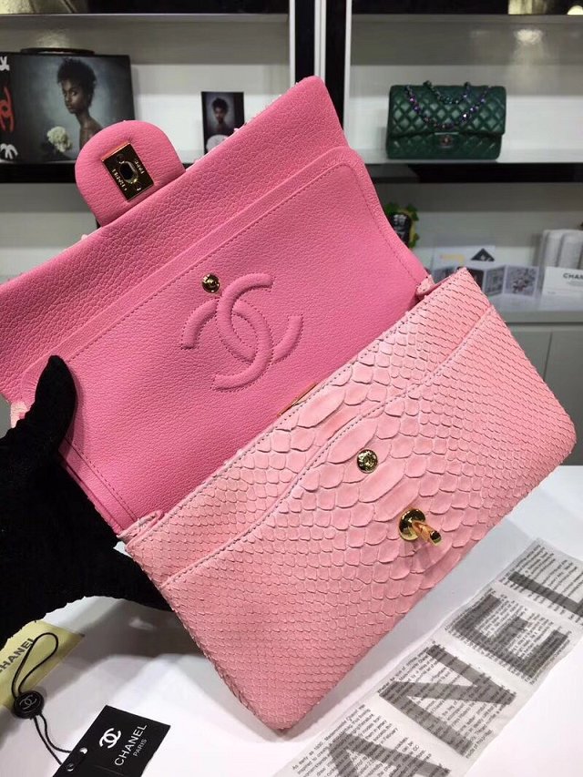 CC original python leather flap bag A01112 pink