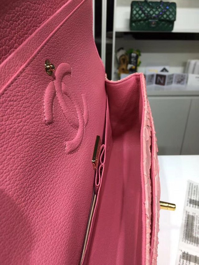 CC original python leather flap bag A01112 pink