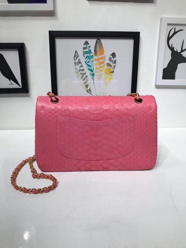 CC original python leather flap bag A01112 rose red