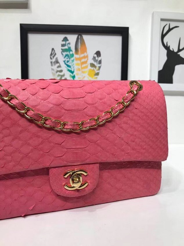 CC original python leather flap bag A01112 rose red