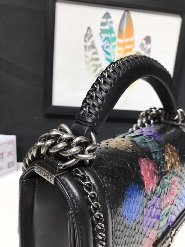 CC original python leather medium le boy flap bag 67086 black rose