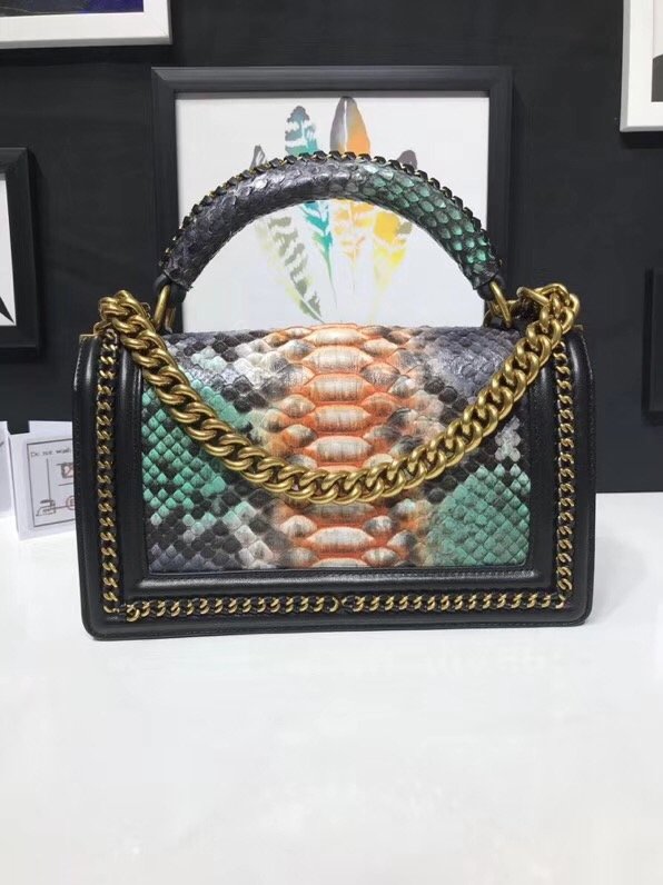 CC original python leather medium le boy flap bag 67086 black&orange