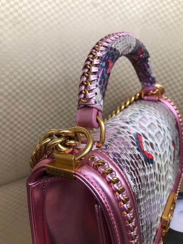 CC original python leather medium le boy flap bag 67086 pink
