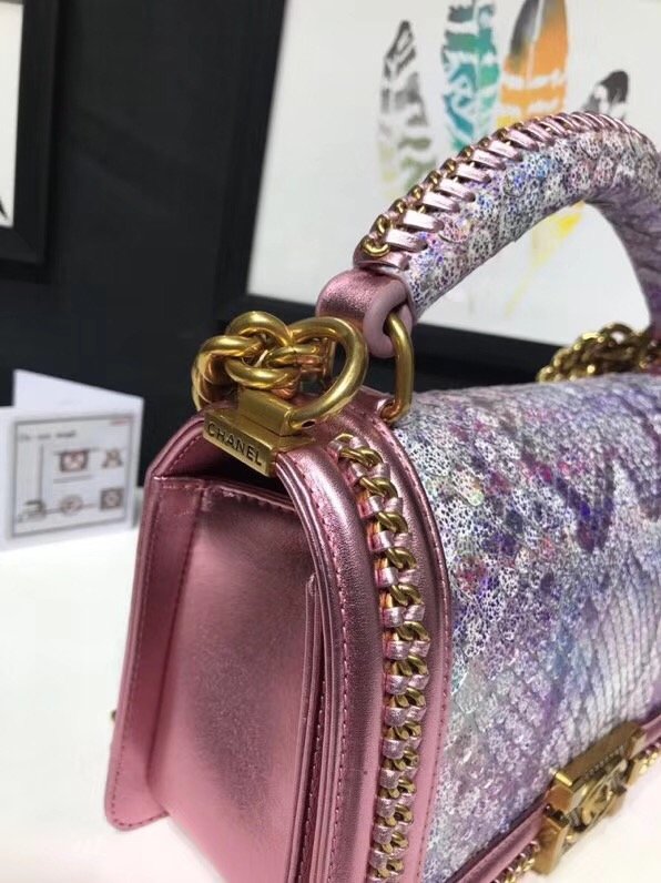 CC original python leather medium le boy flap bag 67086 pink&purple