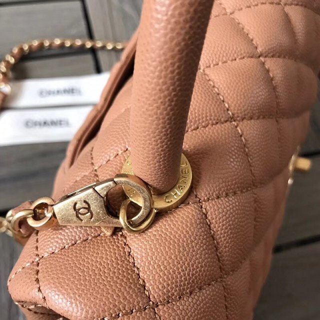 2018 CC original grained calfskin flap bag with top handle A92991 apricot